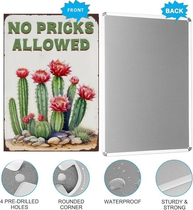 Funny Cactus Tin Sign – Vintage Succulent Wall Decor for Home, Kitchen, Garden or Greenhouse, Retro Metal Plaque for Plant Lovers, 8x12 Inch