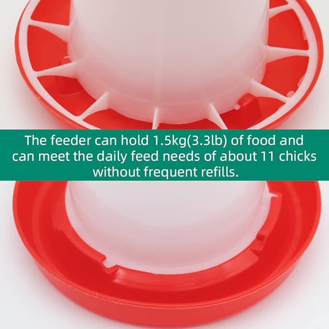 Chicken Feeder and Waterer Kit -1.5KG Poultry Chick Feeder and 1.5L Chicken Waterer with 2pcs “S” Hooks,Plastic Hanging Poultry Quail Feeder and Waterer Set for Coop