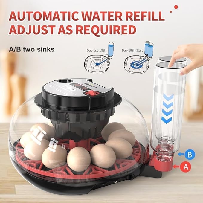 Nest II - 12 Egg Incubator for Beginners, Multi-Level Adaptive Humidity (Auto-Refill & Dual-Bottle) & Stable Temp Control, Auto Egg Turning, Real-Time Display, Candler for Hatching Poultry Eggs