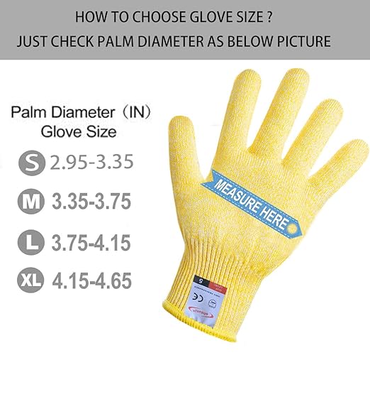Cut Resistant Gloves, 2 Pairs of Cut Proof Gloves for Kitchen, Oyster Shucking, Fish Fillet Processing, Carving Wood and Gardening (Medium, Yellow)