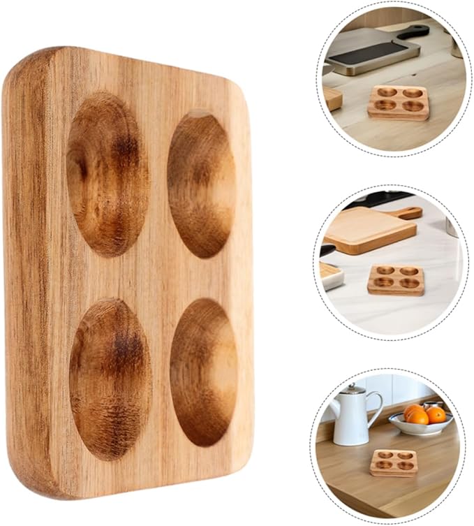 DOITOOL 2pcs Acacia Wood Egg Holder Rustic Countertop Egg Basket for Storage and Serving Vintage Kitchen Organizer Rack