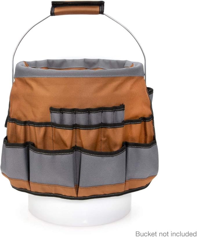 Dickies 35-Pocket 5-Gallon Bucket Organizer With Drill Holster, Padded Handle, and Tape Tether, for Contractors and Painters