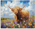 Yidepot Highland Cow Canvas Wall Art: Flowers Farmhouse Artwork, Cow Pictures Bedroom Decor Ready to Hang 12x15inch