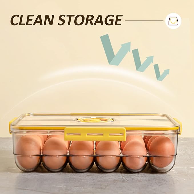 CottonColors Egg Holder for Fridge 18 Container for Refrigerator Plastic Organizer for Refrigerator Stackable Storage With Lids for Timer(2 pack)