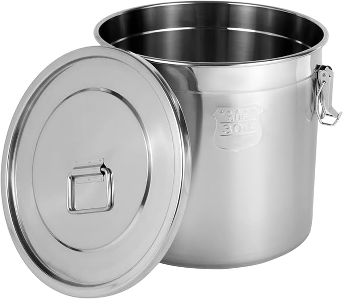 Stainless Steel Airtight Canister for Kitchen, Rice Cereal Grain Canisters Container for Household Kitchen Food Bean Flour Oil Sugar Milk Cookie Storager Bucket w/Handles+Lid (21L/33L) (21L)