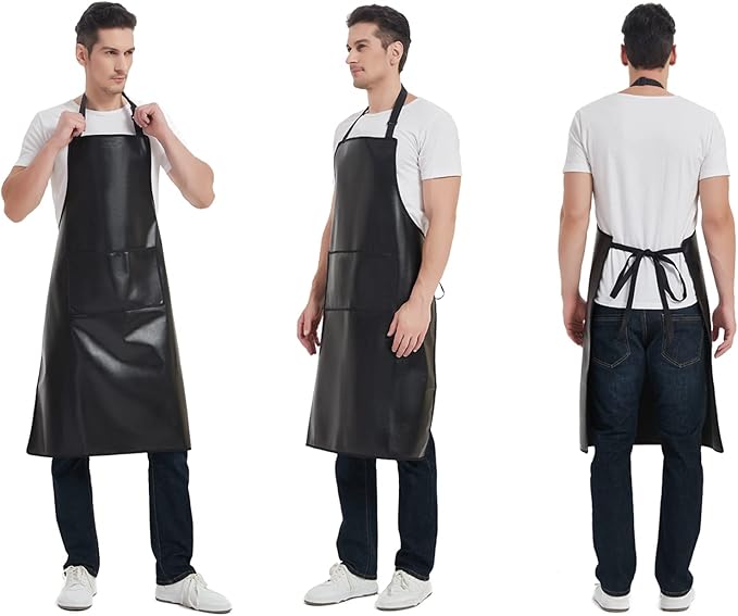 Waterproof Apron, Heavy Duty Work Apron, Artificial Leather Apron Ideal for Chef,Butcher,Barber,Cleaning