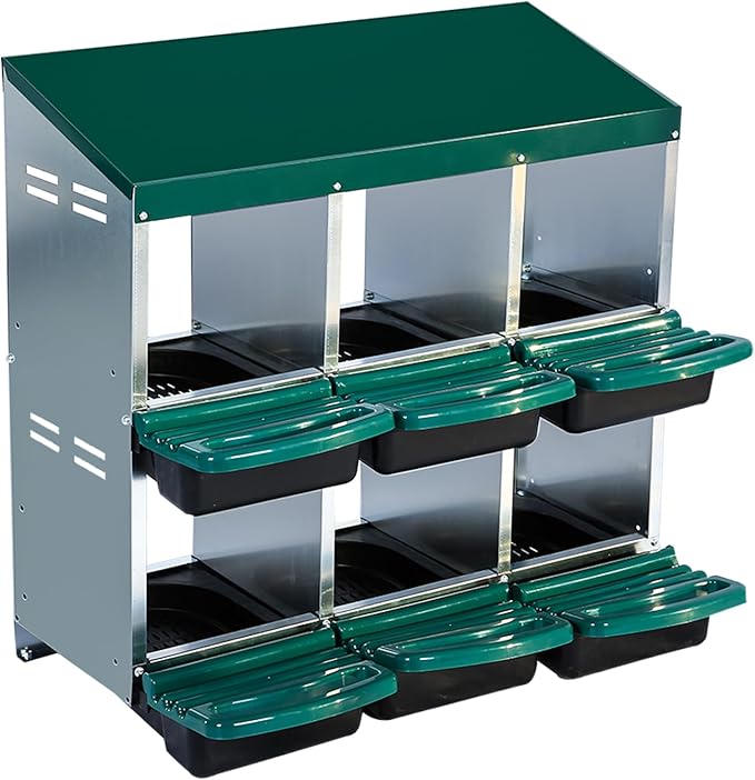 Chicken Laying Boxes with 6 Compartment & Pull Out Tray,Chicken Nesting Boxes with Lid Cover for Hen Chickens Duck,Ventilated Poultry House Equipment in Metal Chicken Coop