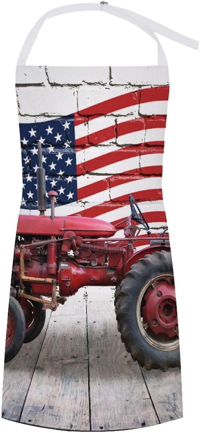 Vintage Watercolor Old Tractor Kitchen Apron, Oil Painting Western Farmhouse Harvest Farm Sunflower Tractor Apron