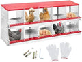 Heavy Duty Metal Chicken Nesting Box – 10 Compartments, Roll-Out Egg Collection, Pull-Out Tray, Swing Perch, Wall Mount, Easy Clean, for Hens, Chickens & Ducks, Indoor/Outdoor, with Cover-Red,