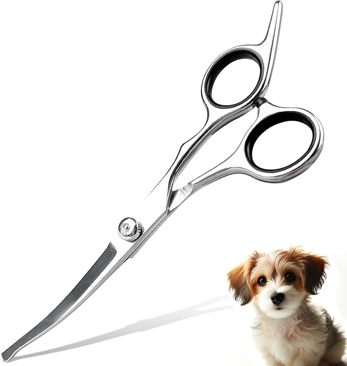 Professional Curved Dog Grooming Scissors with Rounded Tips, Cat Shears, 4CR Stainless Steel Curved Blades, Pet Home Grooming Tools