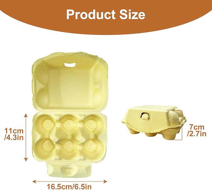 Reusable Egg Cartons, Paper Pulp Material, 50 Pack, Pink Yellow Orange Red Colors, Farm Fresh Eggs Storage Container (Yellow)