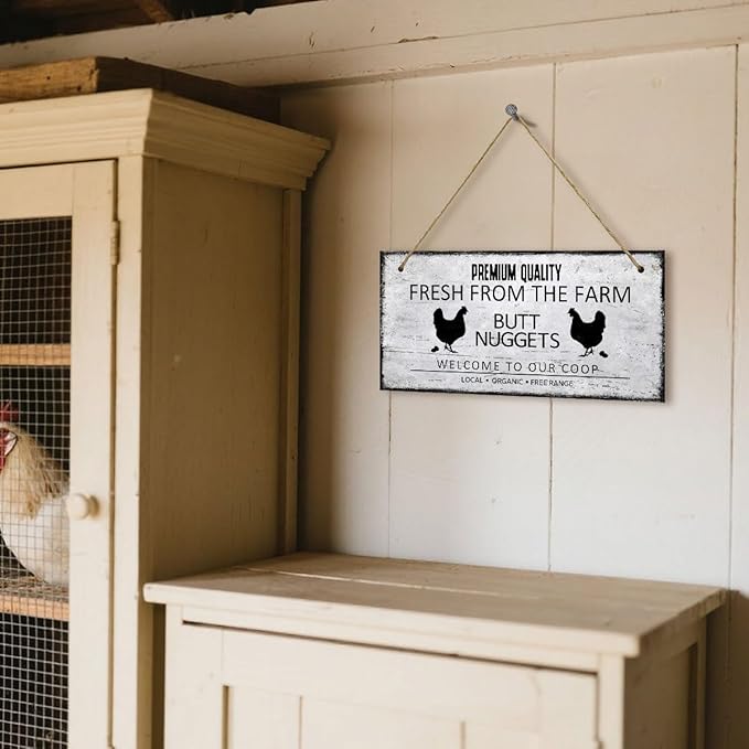 Farm Fresh Butt Nuggets Wooden Plaque Wall Decor Rustic Chicken Coop Wood Hanging Sign Funny Art Prints for Henhouse Farmhouse Kitchen Wall Decoration Gifts, 6x12 Inch