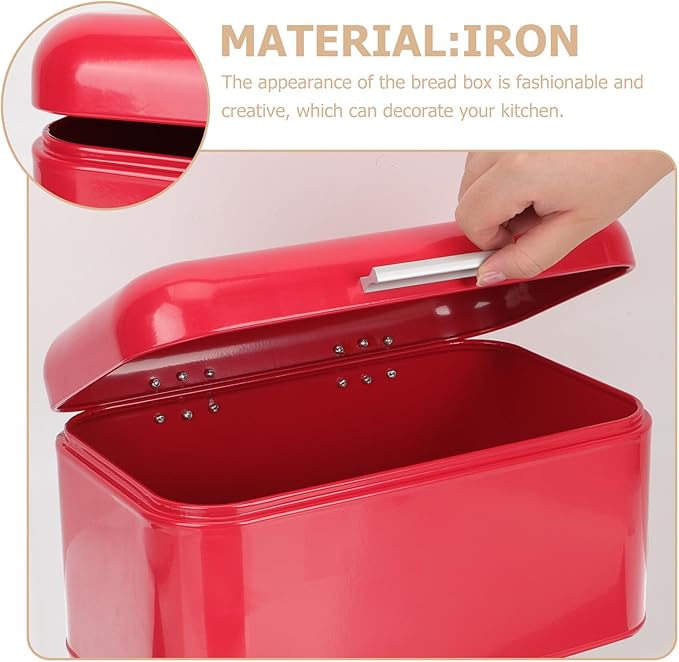 GALPADA Metal Bread Box for Kitchen Countertop, Vintage Red Iron Grain Container with Lid, Rustic Kitchen Storage Bin for Bread and Rice Holder