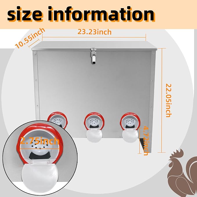 XKV Metal Automatic Chicken Feeder 90LBS with 8 Ports,No Feed Waste,All Seasons Support,Weather-Resistant and Animal-Proof,Suitable for Chicken,Geese,Ducks,Turkeys,Quails