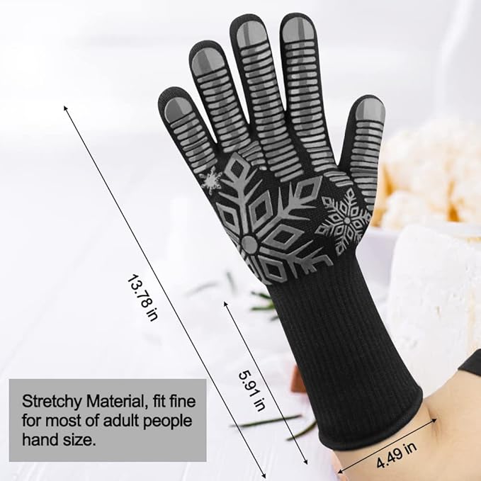 Comsmart BBQ Gloves, Heat Resistant Glove, Silicone Non-Slip Grill Gloves, Fireproof Oven Gloves BBQ Grill Accessories for Grilling, Barbecue, Cooking, Baking, Gray