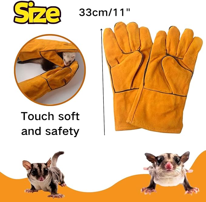 Sugar Glider Bite Proof Gloves Leather Long Animal Handling Glove for Dog Cat Scratch Bird Hedgehog and Hamster