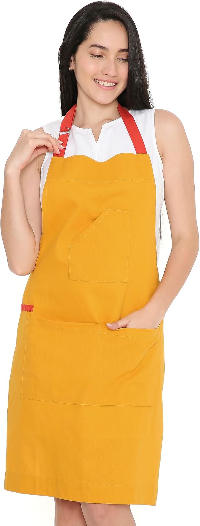 Encasa XO Adjustable Kitchen Cotton Apron With Pockets & Towel Holder Of Size 27x33 in (Mango) for Men & Women Chefs For Cooking & Baking in Home, Restaurants & Barbeque