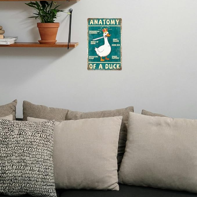 WADORN Duck Knowledge Vintage Tin Sign, 8x12 Inch Anatomy Diagram of a Duck Retro Tin Sign Funny Metal Wall Art Decor for Home Outdoor Cafe Kitchen Garage Living Room Farmhouse