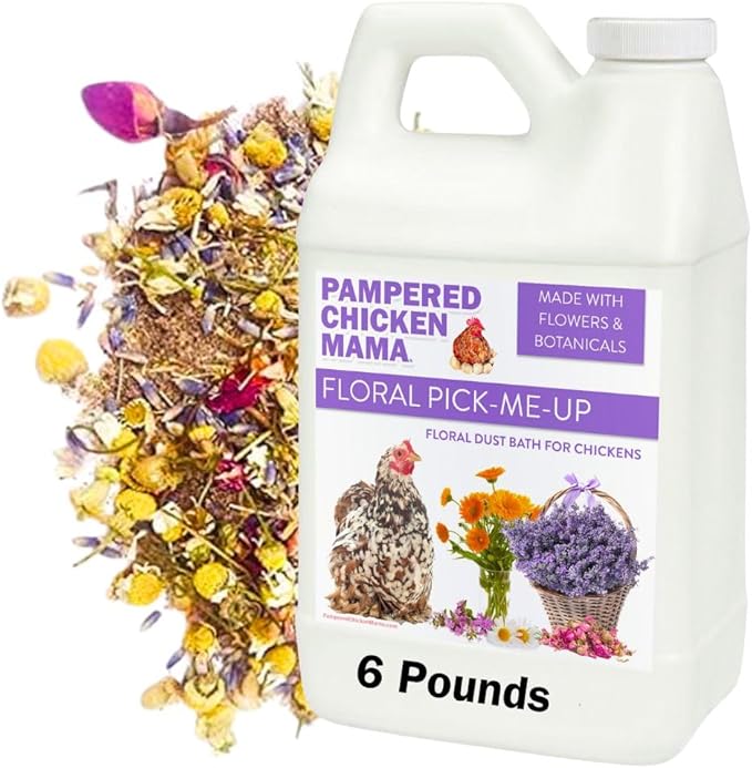 Pampered Chicken Mama Floral Dust Bath with Premium Herbs & Flowers: All Natural Poultry Supplies for Hens Who Love Bathing in Chicken Coops - Pick Me Up Floral Dust Bath (6 pounds)