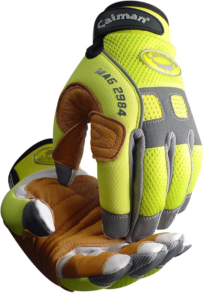 Caiman MAG, Multi-Activity Glove with Goat Grain Leather Patch Palm, Hi-Vis AirMesh Back, Pinch'd-Tip Fingers, Neoprene Knuckle, Hi-Vis Yellow/Gold, Medium (2984-4)