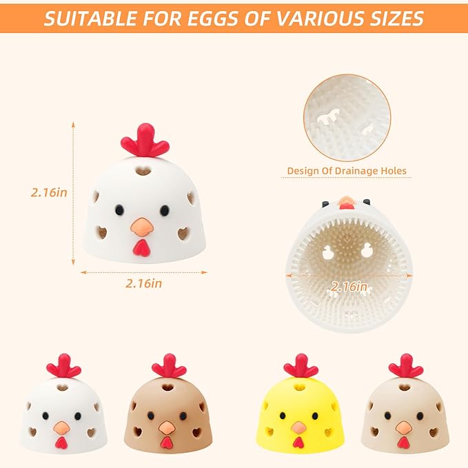 Sokfone 2Pcs Silicone Egg Washer for Fresh Eggs, Multipurpose Cleaning Egg Brush Tool Funny Chick Shape Egg Scrubber Reusable Egg Brush Cleaner（Yellow+Eggcolor）