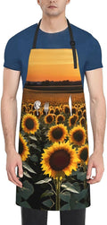 Farm Sunflowers Waterproof Apron For Adults With Two Large Pockets,Adjustable Neck And Waist Ties,Full-Length Bib Design-Polyester Fabric