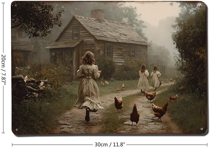 Vintage Farmhouse Scene Metal Sign Rustic Aluminum Metal Signs for Garden, Yard, Porch, Home Bedroom, Kitchen Decor 8 X 12 Inch, Weather Resistant, Waterproof, Durable Ink, Easy to Mount