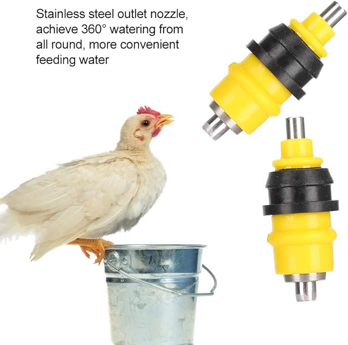 Automatic Chicken Water Nipple Drinker, 10Pcs Stainless Steel Ball Poultry Water Nipple Drinker Feeders Drinking Fountain Ball Valve Type Drinkers for Poultry Hen Duck