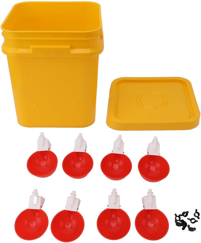 High Capacity Automatic Chicken Waterer Bowl with 12L Handheld Bucket Gravity Watering System for Quail, Easy Installation - Durable Plastic (Bucket + Big Red Bowl + Black Screws)