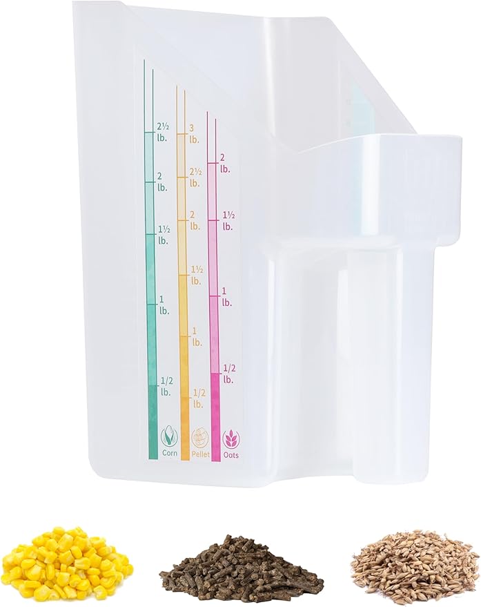 Tackmore Plastic Feed Scoop With Clearly Labeled Indicators Feed Scoop Allow for Accurate Measurement Grains, Pellets, Sweet Feed, Water Feeder