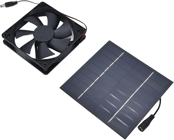 Hyuduo 10W Solar Panel, 10W Dual Fans Net Outdoor Indoor Solar Panel with Powered Exhaust Fan Kit Ventilation, for Chicken Coops Supplies Greenhouses