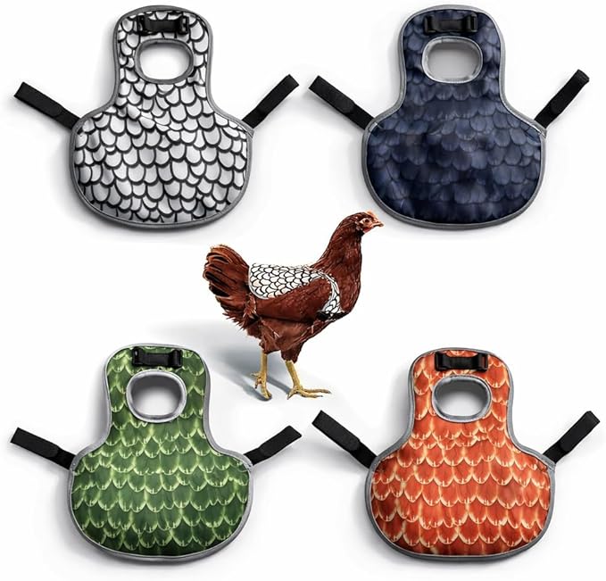 Chicken Saddle for Hens, 4 Pack Hen Apron Back Protector with Adjustable Straps – Chicken Mating Saddle Helps Stop Rooster Scratches, Feather Picking & Bald Backs