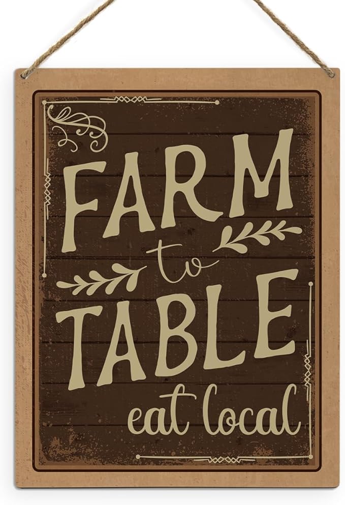 FLVGE Farmhouse Kitchen Decor, Kitchen Wall Decor, Vintage Decor for Home Kitchen Dining Room Porch Bar Cafe, Farm to Table Eat Local Wooden Sign Hanging, 8x10 Inch