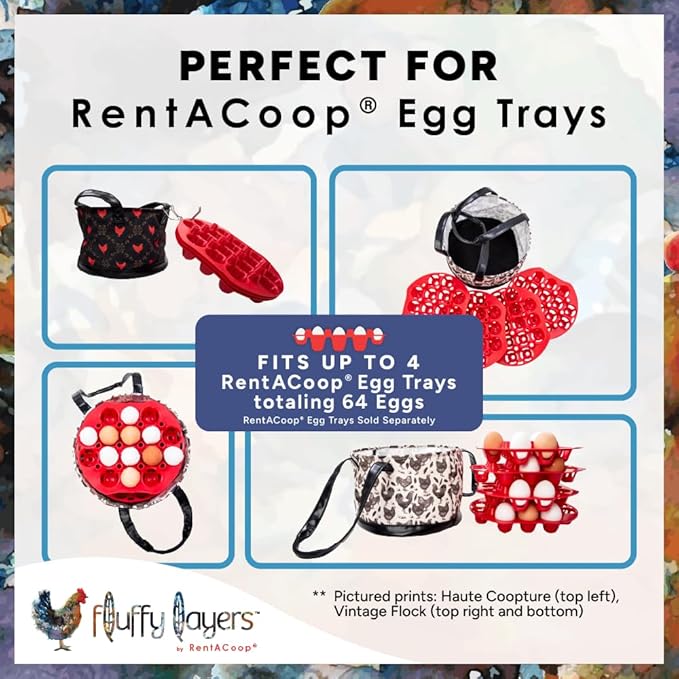 Fluffy Layers by RentACoop Egg Collecting Bag – Durable Coated Canvas and Easy-to-Clean Bottom & Handles – Reusable Farm Egg Basket (Vintage Flock)