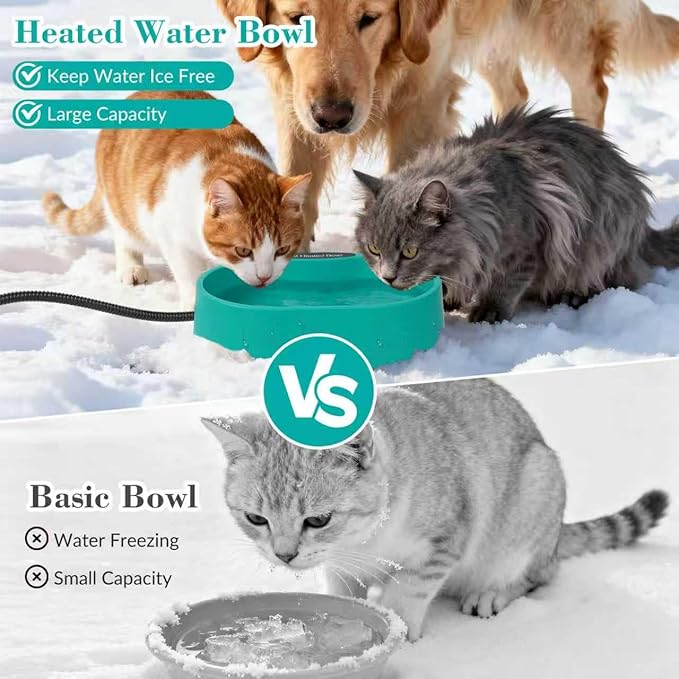 Large Heated Pet Water Bowl for Dogs, 3.7L Heated Dog Bowl Outdoor Heated Water Bowl for Cats,Chicken, Heated Dog Water Bowl -Keep Water Warm in Winter,35W Thermostatic Control and Anti Chew Cord