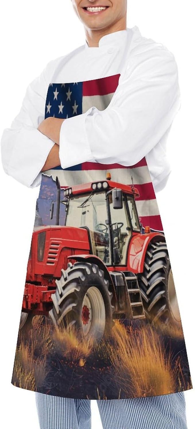 Vintage Watercolor Old Tractor Kitchen Apron, Oil Painting Western Farmhouse Harvest Farm Sunflower Tractor Apron