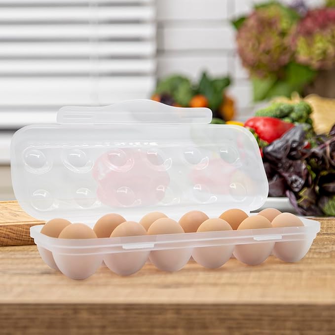 Egg Holder for Fridge, Egg Organizer for Refrigerator, Portable Egg Tray with Lid, Stackable Egg Storage with Safety Buckle (1)