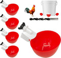 5PCS Chicken Waterer Cups, Red Automatic Poultry Watering Cups, Tee Fittings Poultry Waterer with Mounting Hole Opener,Ideal for Chicken Coop, Ducks, and Backyard Poultry