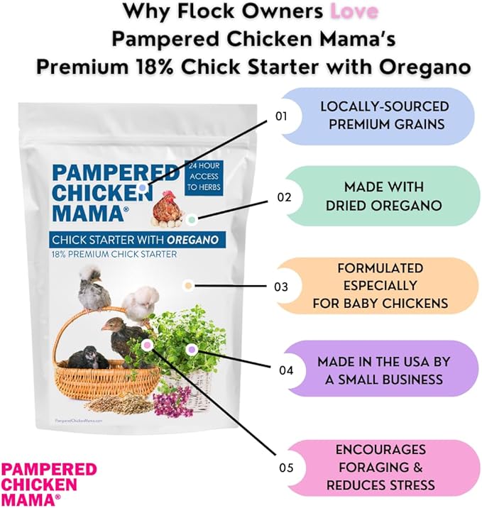 Pampered Chicken Mama Backyard Chick Starter Food - All-Natural Backyard Baby Chick Food Supplies for Baby Chickens & Ducks - Chick Starter Grower - Herbal Blend for Chicks (40 pounds)