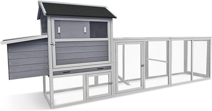 Large Wooden Chicken Coop with Outdoor Run & Nesting Box, Fir Wood Poultry Cage for 2-4 Hens, Waterproof Anti-UV Hen House, Predator-Proof Rabbit Hutch for Backyard & Garden