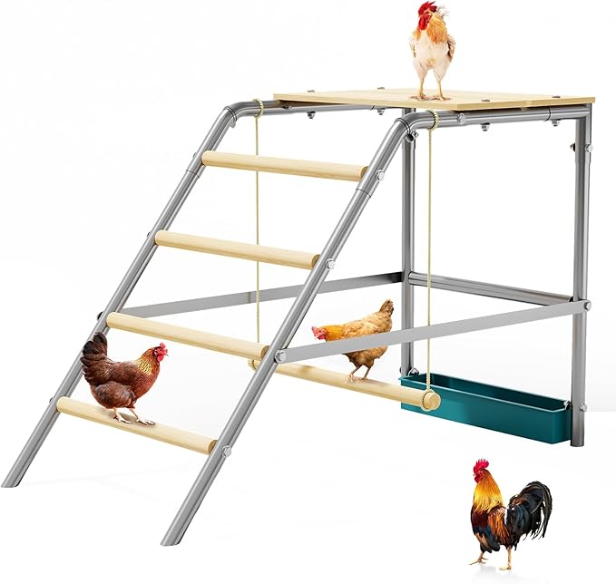 Chicken Perch for Coop with Swing, Wooden Ladder, Chicken Roosting Bars for Backyard Poultry, Easy to Assemble & Clean, 28 in l x 19 in w