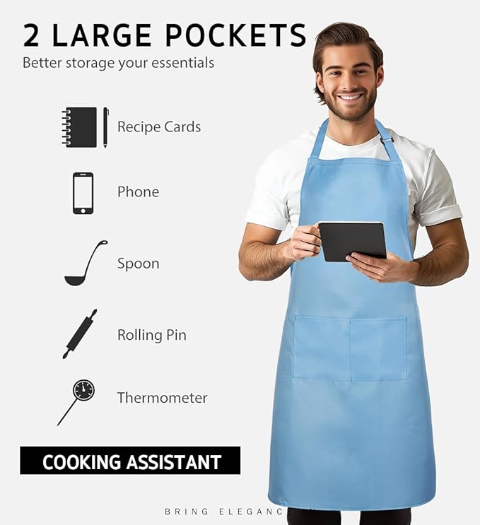 Syntus Adjustable Bib Apron with 2 Pockets Cooking Kitchen Aprons for Women Men Chef