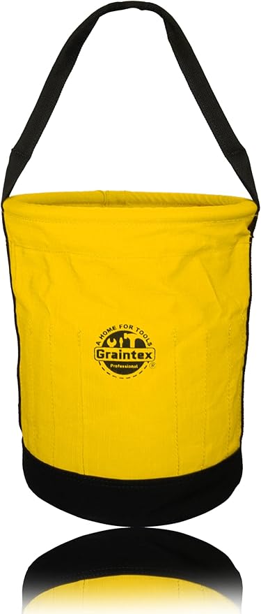 Graintex Tapered Canvas Bucket 12"x10"x15", Utility Tool Bucket 16 Inside Pockets, Reinforced Base & Carry Handle, Ripstop Canvas, Multi-Purpose Bag for Jobsite & Home Use for Tool Storage Solutions