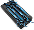 Moontay Professional 7.0" Dog Grooming Scissors Set, 4-pieces Straight, Upward Curved, Downward Curved, Thinning/Blending Shears for Dog, Cat and Pets, JP Stainless Steel, Blue