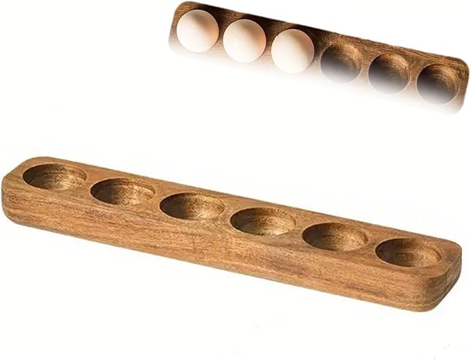 Solid Wood Egg Holder Countertop Wooden Egg Tray to Hold Fresh Eggs Rustic Egg Storage Rack Deviled Egg Plates for Countertop Display Kitchen Organization Refrigerator Storage (6 Eggs)