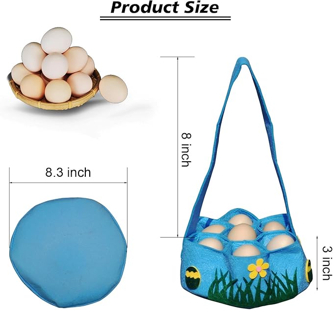 Egg Collecting Basket for Fresh Eggs Gathering Basket with 7 Pouches Egg Bags holder for Chicken Hense Duck Goose Eggs Housewife Farmhouse Kitchen Home Garden (Blue)