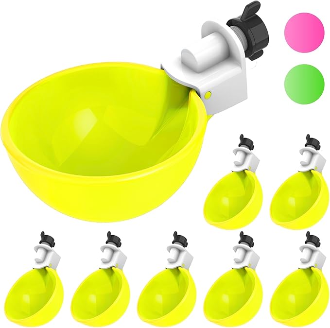 Lil'Clucker - Large Automatic Chicken Waterer Cups Suitable for Ducks, Geese, Turkeys, and Bunny Rabbit - Water Feeder Kit - Poultry Waterer (Yellow, 8 Pack)