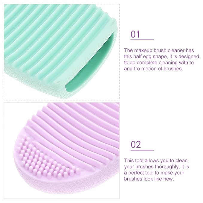 Beaupretty Makeup Brush Cleaning Mat Silicone Egg Shape Scrubber Pad Reusable Durable 3.14X2.16X1.18In for Travel Gym Home Use