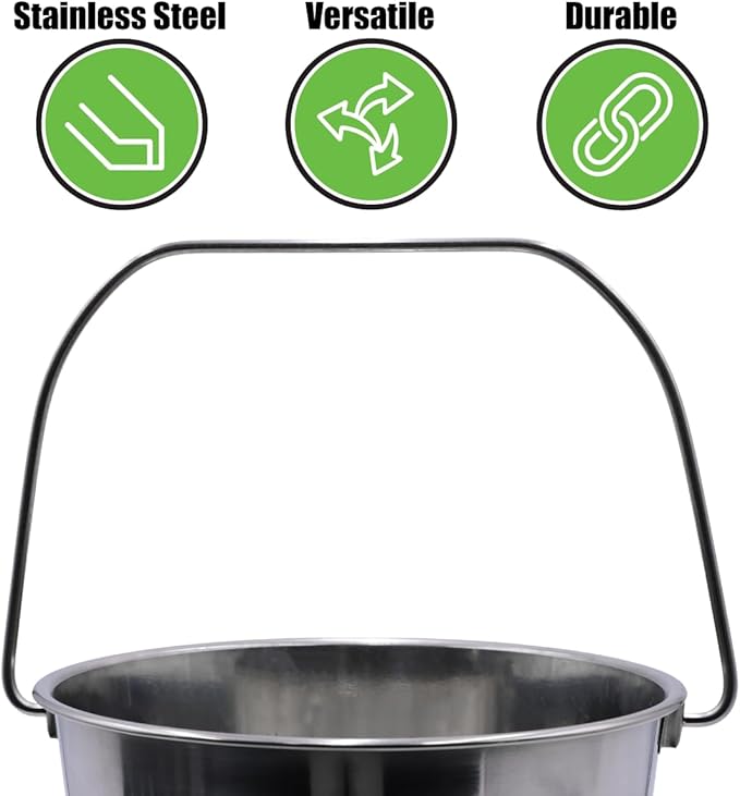 Grip Stainless Steel Bucket (1 Gallon) - Great for Pets, Cleaning, Food Prep - Hang on Fences, Cages, Kennels - Home, Garage, Workshop