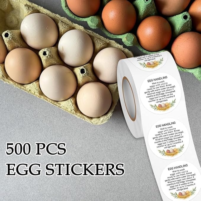 Louise Maelys 2" Egg Stickers for Fresh Farm Eggs - 500pcs Market Egg Handling Stickers Unwashed Egg Sticker Labels for Chicken Quail Farmhouse